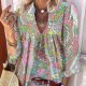 Youthful Print V-Neck 3/4 Sleeve Blouse