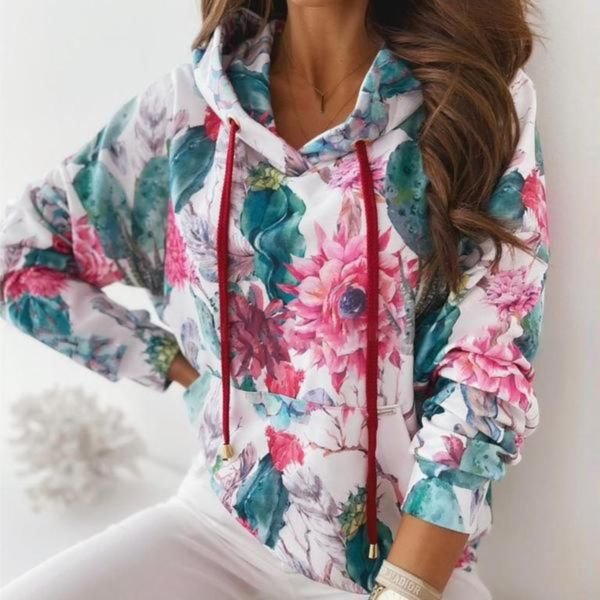 Preppy Patch Front Pocket Long Sleeve Hoodie