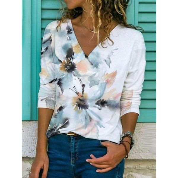 Watercolour Floral White Blouse