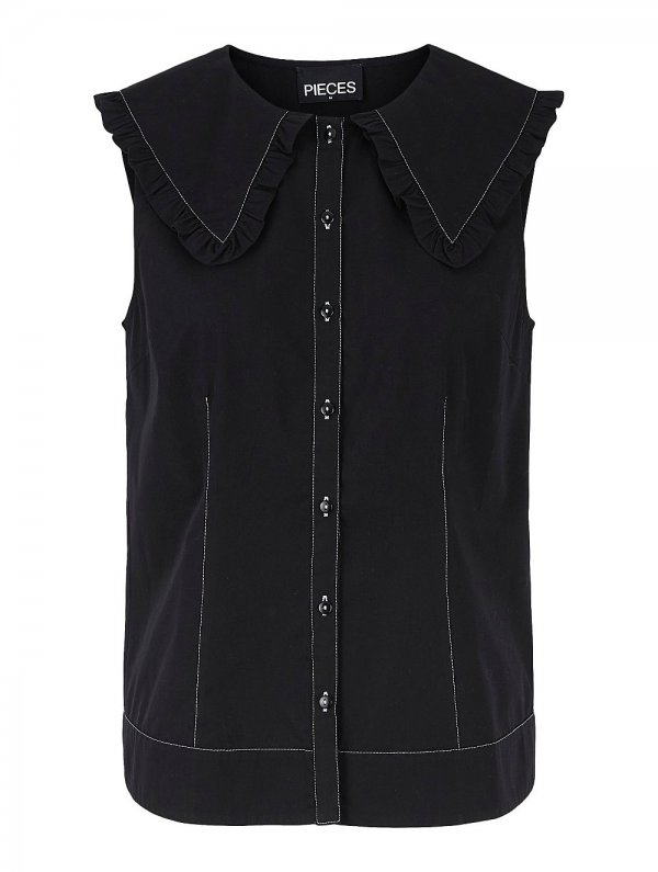 PIECES Black Collared Sleeveless Shirt