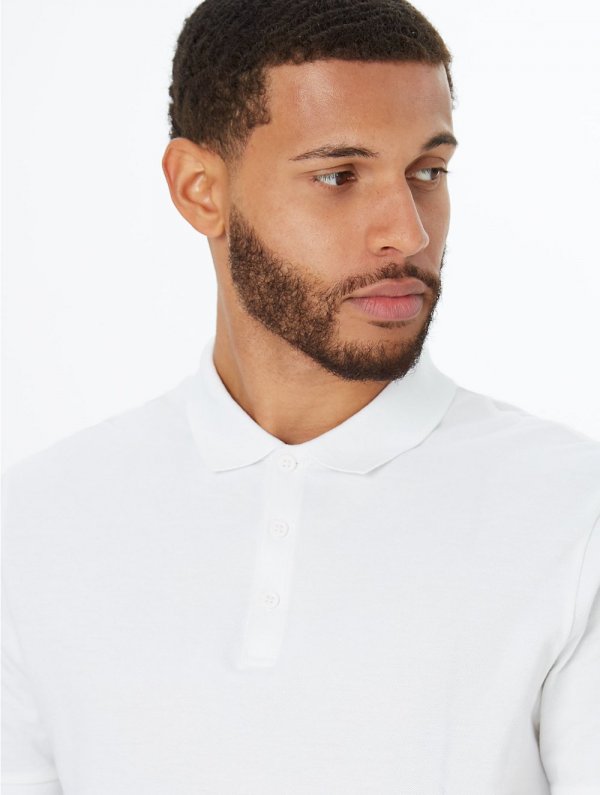 White Pique Short Sleeve Polo Shirt