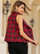 Women's Open Front Notch Lapel Collar Vest Plaid Business Red