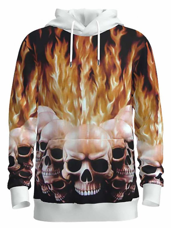 Men's Pullover Hoodie Sweatshirt 3D Graphic Skull Hooded Halloween Basic Hoodies Sweatshirts Long Sleeve Brown