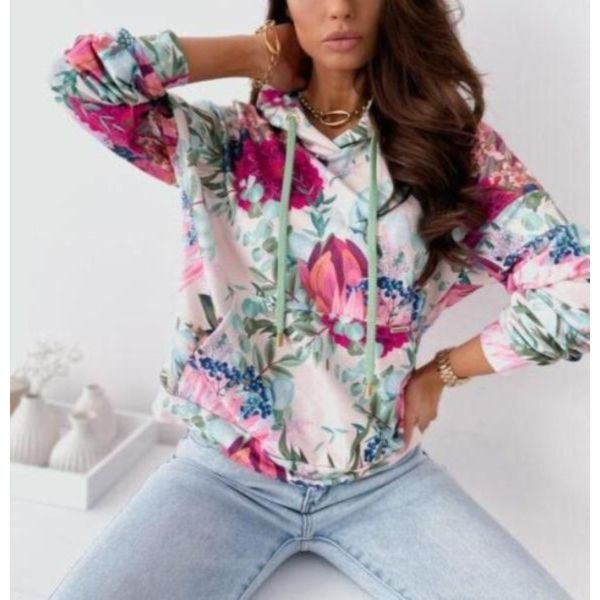 Showy Floral Print Long Sleeve Hoodie