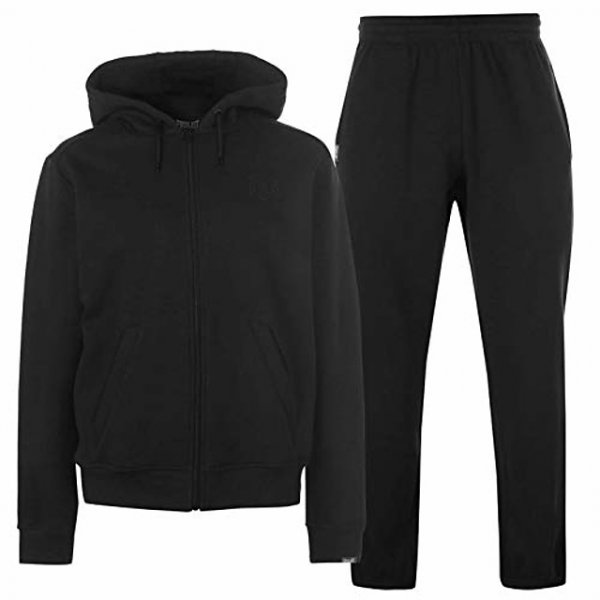 Mens Jog Suit Fleece Tracksuit Hooded Zip Grey