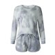 Casual Grey Round Neck Loose Top And Drawstring Lounge Shorts Set