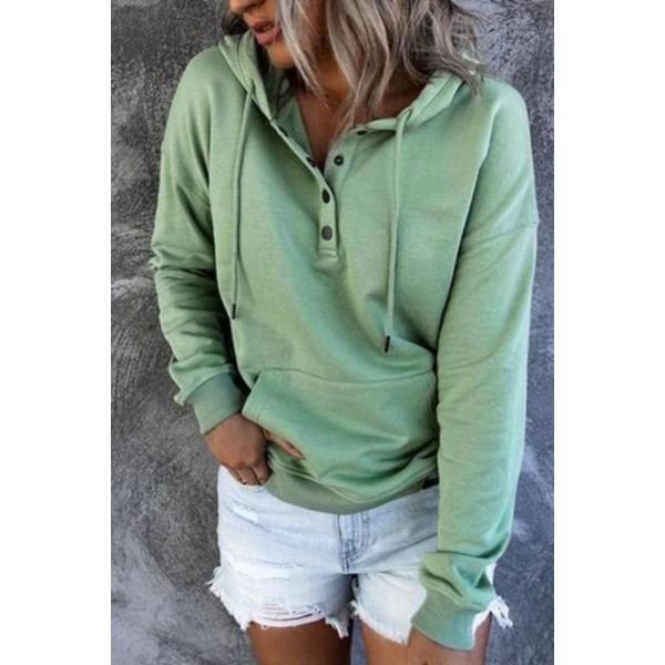 Preppy Patch Front Pocket Long Sleeve Green Hoodie