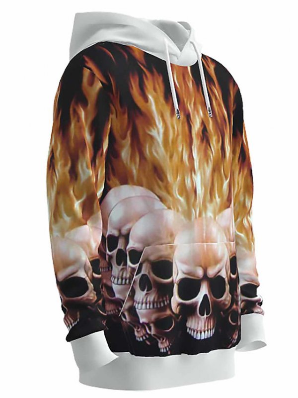 Men's Pullover Hoodie Sweatshirt 3D Graphic Skull Hooded Halloween Basic Hoodies Sweatshirts Long Sleeve Brown